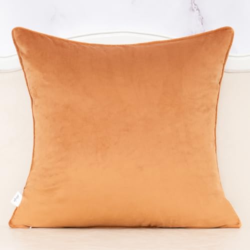 Alerfa Boho Orange Floral Throw Pillow Cover 20x20 Inch Cut Velvet Sqaure Luxury Embroidered Decorative Pillow Cover for Couch Living Room Bedroom - color: Orange, size: 20" x 20" (Pack of 1)