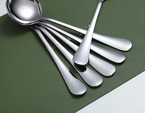 Kyraton 12-Piece Stainless Steel Round Soup Spoons - Dinner & Table Spoons, Silverware Set, Dishwasher Safe - color: 2. 12 pieces Silver