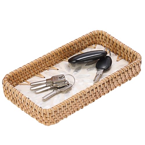 Key Basket for Entryway Table, Rattan Tray Rectangular Key Holder - color: White, size: 8.3" x 4.3" x 1.6"