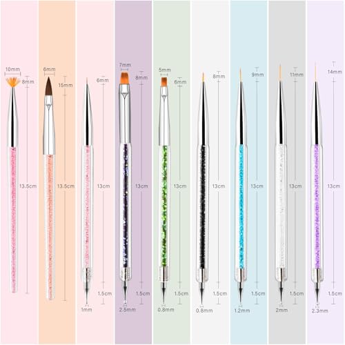 Nail Art Brushes, 9 Pcs Nail Brush Set with Liner Brush and Dotting Pens - color: 9PCS Nail Brush Set
