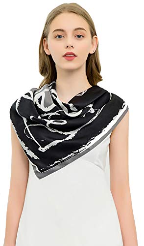 ANDANTINO 100% Mulberry Silk Scarf -Women 35" Square Hair Wraps-Gift Packed - color: 1-black
