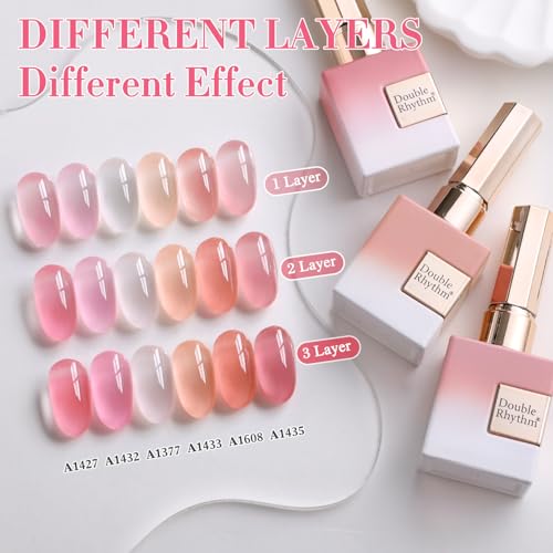 Double Rhythm 6 Pcs 15 ML Gel Polish Set Same Color Same Bottle Soak Off Gel Polish Kit Nail Art Manicure Salon DIY at Home for Women (Jelly Milky White Nude Pink Rose-T6-23) - color: Jelly Pink
