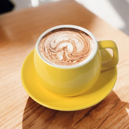 ionEgg Porcelain Coffee Cup with Saucer 270ml/9oz, Minimalist Design, Perfect for Latte, Cappuccino, and Tea, Yellow - color: Yellow