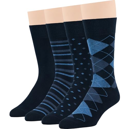 7BIGSTARS Men Cotton Patterned Crew Dress Socks 4-6 Pack, L 9-12 - color: 08b - Dark Navy Assortment (A17)