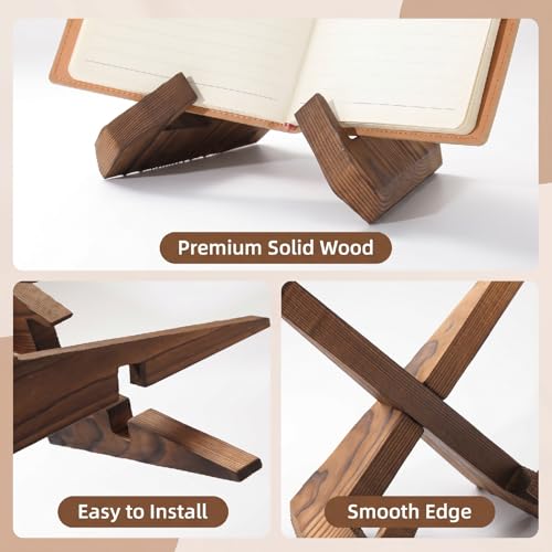 Wooden Cookbook Stand, Recipe Book Holder for Kitchen