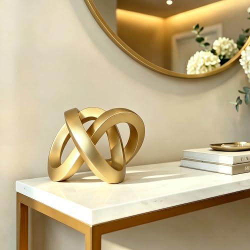 Gold Desk Accessories, Resin Gold Geometric Knot Sculpture for Decor