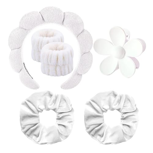 Spa Headband Set Washing and makeup sponge hair hoop suit bath towel cloth for cleaning the face or bath beam. (White, Average code) - color: White