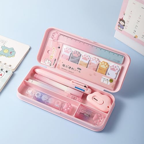 MOZXIRZ 9 Pcs Cute Pink Stationery Set Cat Paw School Supplies Kawaii Office Supplies Including Pens Pencil Sharpener Highlighter Eraser Correction Tape Ruler Utility Knife (Cat Paw-Pink) - color: Cat Paw-Pink