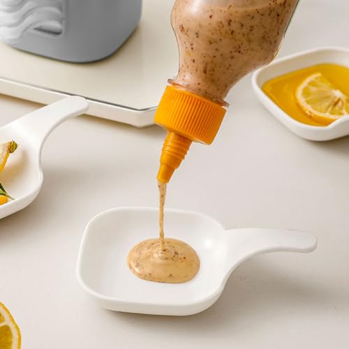 6Pcs Plastic Dipping Dish with Storage Box Mini Home Kitchen Seasoning Sauce Dishes Bowls Plate Dish Serving Tray for Sampling and Dipping Restaurant Home Party Use, White+Grey