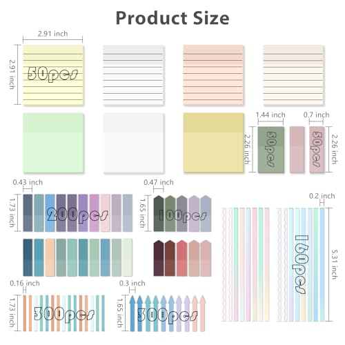 1920 Sheets Transparent Sticky Notes, Clear Tabs Long Highlighter Strips Page Markers for Books, Writable Annotation Index Flags Tapes for School Office Supplies (Multicolor Lined Set) - color: Multicolor Lined Set