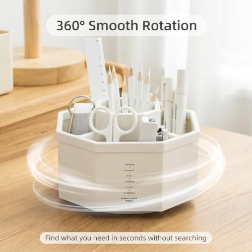 Jekelife 360 Degree Rotating Pen Holder,5-Compartment Desk Organizer,White - color: White, size: B