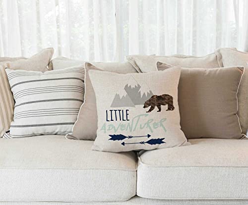 Solekla Throw Pillow Cover Baby Little Adventurer in Navy Grey and Aqua Boy Decorative Pillow Case Home Decor Square 18x18 Inches Pillowcase - color: Sl213