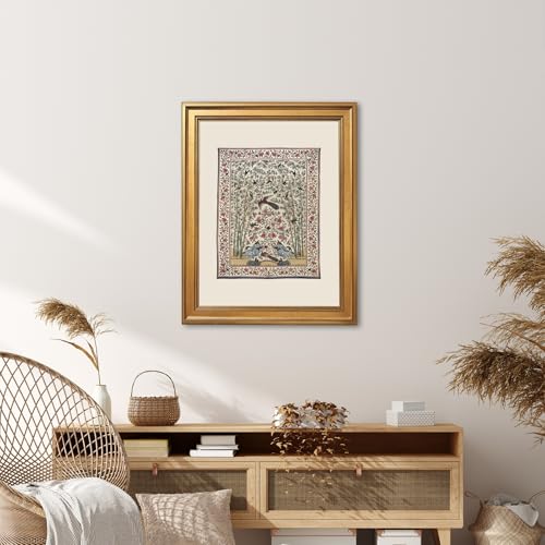 EQUEEN Vintage Botanical Bird Poster Wall Art Floral Bamboo Garden Canvas Print Traditional Nature Wall Decor For Living Room Bedroom Office12x16inch Golden frame - color: style-3, size: 12"L x 16"W