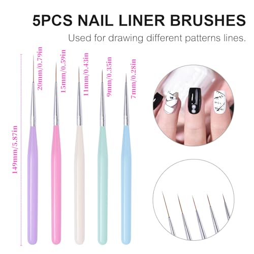 10Pcs Nail Art Brush Kit Double-end Dotting Pens Nail Fine Liner Brushes for UV Gel Polish Acrylic Nails 10 Sizes Dotting Drawing Pens Nail Art Design Tool