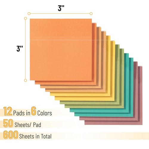 Mr. Pen- Sticky Notes, 3"x3", 12 Pads, 600 Sheets, New Earthy Colors - color: New Earthy