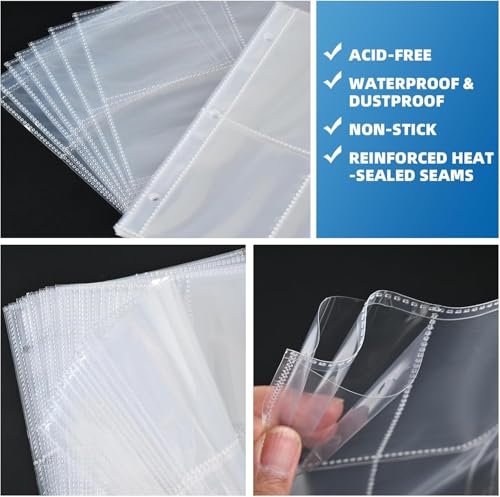 640 Pockets 4 Pocket Card Sleeves,Double-Sided 4 Pocket for 3 Ring Binder, Fit 2.5x3.5 Cards, 80 Sheets A5 Binder Sleeves,Top Loading Page Protector, Ultra Clear for Photos, Postcards, Trading Cards - size: 80 Pack