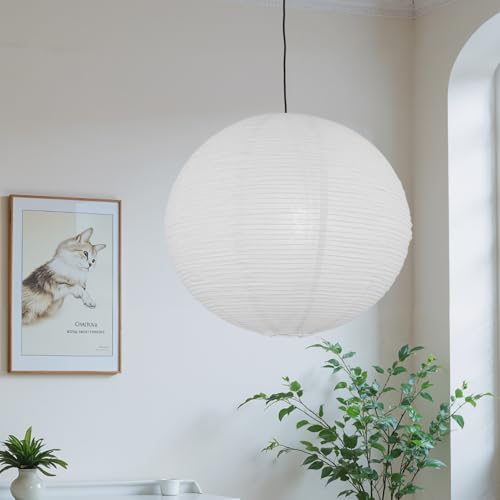 White Round Paper Lantern Lampshade set of 2, 20"x20'' Large Paper Lanterns Pendant Light Shade, Chinese Foldable Design for Living Room, Bedroom, Ceiling Lampshade Party Decor