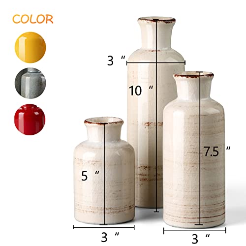 White Ceramic Vases, Rustic Flower Vase for Home Decor, Set of 3