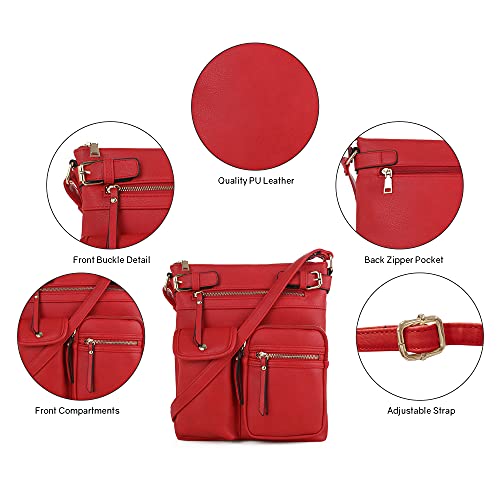 SG SUGU Katie Lightweight Medium Crossbody Bag Shoulder Bag with Multi Pocket for Women - color: Red