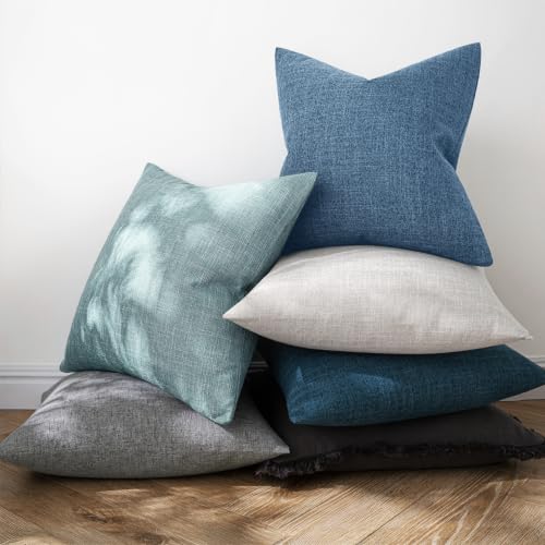 MIULEE Pack of 2 Decorative Linen Burlap Pillow Covers Farmhouse Boho Accent Pillowcases Modern Home Decor for Couch Sofa Bedroom Living Room 18x18 Inch Steel Blue - color: Steel Blue, size: 18" x 18" (Pack of 2)