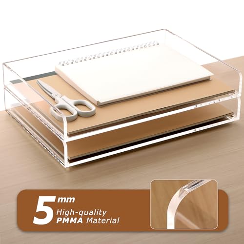 2 Pack- Stackable Paper Letter Tray, A4 File Tray Desk Organizer, Acrylic - style: Thin 2 Tier Trays