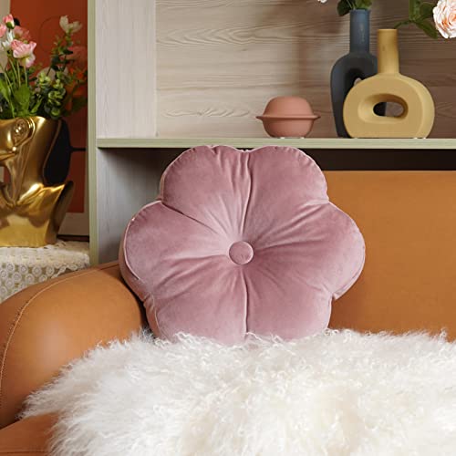 ARTMAGIC Dusty Pink Flower Shaped Throw Pillow,16" Velvet Decorative Pillow - color: Dusty Pink