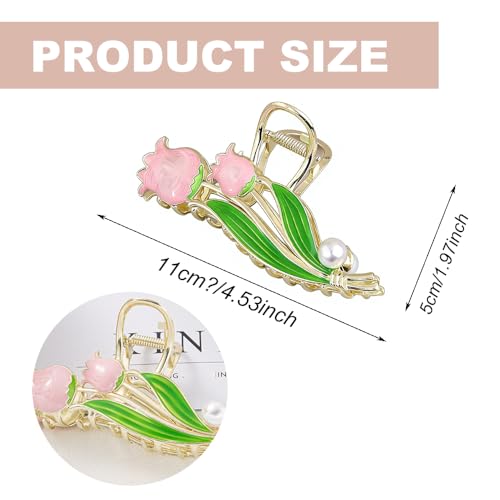 1 Pack Flower Claw Clips for Women Girls, Large Nonslip Pink Tulip Design Hair Clips,Strong Hold Neutral Metal Hair Claw Clips for Thick Thin Long Hair, Spring Summer Flower Hair Styling Accessories - color: Pink Tulip