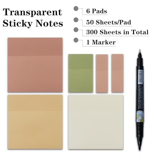 YOUDEFUL Clear Sticky Notes,Translucent Sticky Notes in 3 Sizes - size: Square Brown