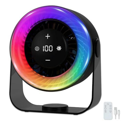 Desk Fan for Bedroom,Quiet Rechargeable Colored LED Light Table Fan - color: Black