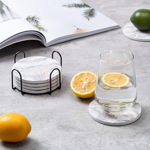 6Pcs Absorbent Coasters Set with Holder,Ceramic Drink Coaster,4 in（A8） - color: Style 8