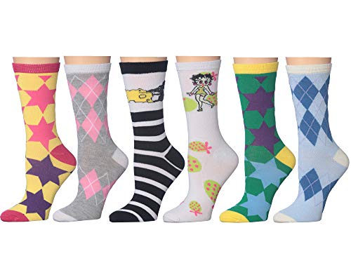 Frenchic 12/24/48 Pairs Pack Women's Colorful Patterned Cute Funny Casual Fashion Crew Socks - color: Betty-boop