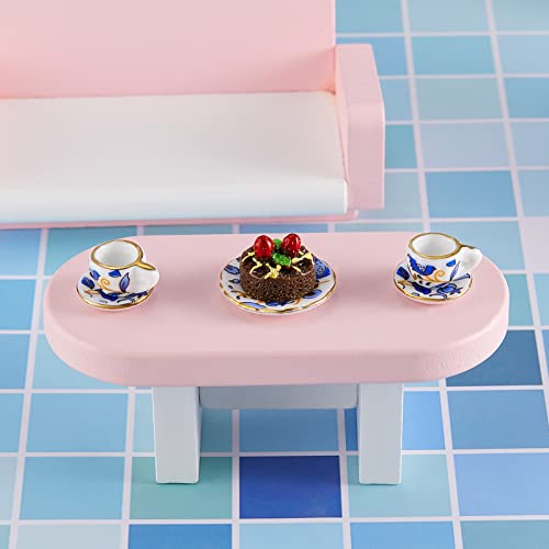 Sumind 15 Pieces Miniature Porcelain Tea Cup Set Kitchen Miniature Porcelain Set Mini Flower Pattern Teapot Cup Plates Kitchen Accessories(Retro Flower Style) - style: Retro Flower Style