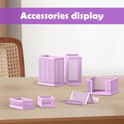 Pen Holder for Desk, 6-Piece Mesh Desk Organizer with Phone Holder, Purple - color: Purple