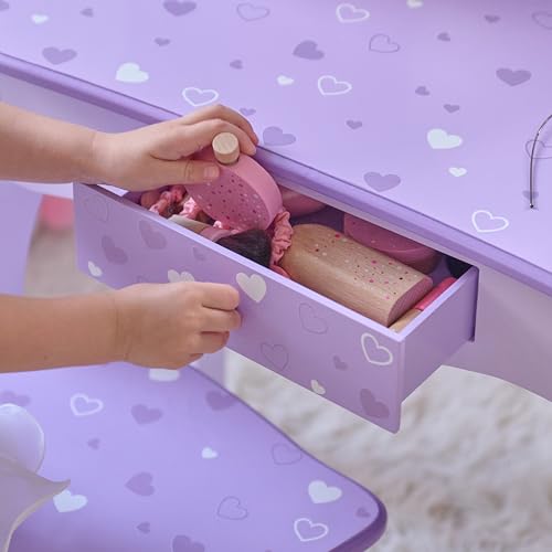 Teamson Kids Classic Hearts Prints Gisele Wood Play Vanity Set, Purple - color: Purple