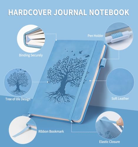 Lined Journal Notebook for Women Men, A5 Hardcover Leather Journals - color: A-Tree-Blue, size: 1 Pack-A5（5.8"×8.3"）