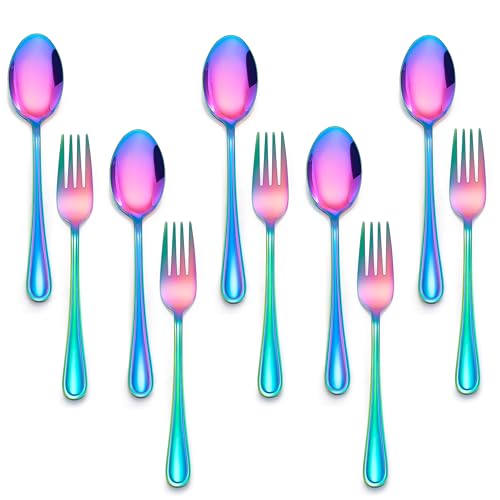 E-far Toddler Utensils, 10 Pcs Rainbow Stainless Steel Kids Silverware Set - color: Rainbow