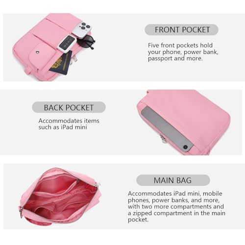 Pencil Holder Storage Bag for Women, Large Capacity Zippered Pencil Case with Multiple Pockets, Nylon Canvas Stationery Organizer for Office, Travel & Daily Use (Nylon,Pink) - color: Pink/Nylon
