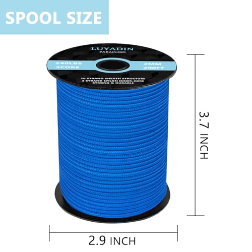 Paracord 240lb - Diameter 2mm Micro Utility Cord -3 Strand Parachute Spool Cord - 100ft 200ft,Paracord for Camping,Hiking,Fishing,Outdoor and DIY - color: Blue, size: 200 ft