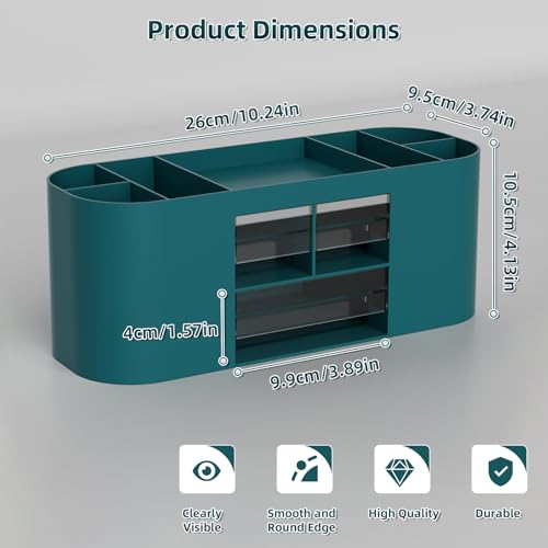Marbrasse Pen Holder for Desk with 3 Drawers, Multi-Functional Pencil Holder, Desk Organizers and Accessories with 7 Compartments for Home, School, Classroom (Dark Green) - color: Dark Green