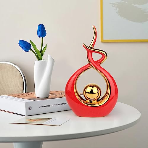 Norrclp Home Decor Modern Abstract Art Ceramic Statue Table Decor (Small) - color: Red and Gold, size: Small