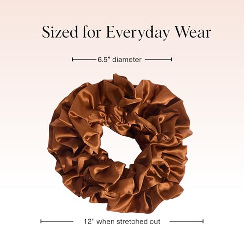 Kitsch Ruffle Satin Scrunchies For Women - Gentle Hair Tie - Camel, 1pc - color: Camel