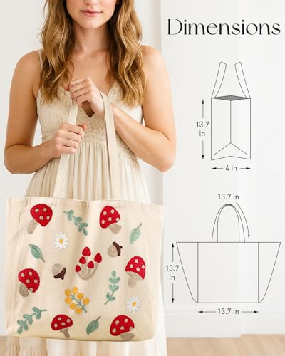Miss Adola Embroidery Canvas Tote Bag with Pocket & Buckle - color: Shiitake