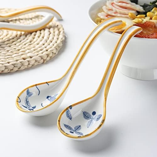 Asian Soup Spoon Ceramic Chinese Soup Spoon Set of 4 Ramen Soup Spoons - style: Style 3