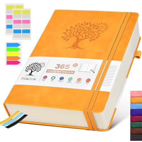 PERCUN B5 Lined Journal Notebook - 365 Page Large Leather Journals for Writing Women Men，Hardcover Notebook with 100Gsm Thick Pages，Daily Diary for Travel, Work，School，College Ruled (7.6" x 10.3") - color: Yellow, size: B5