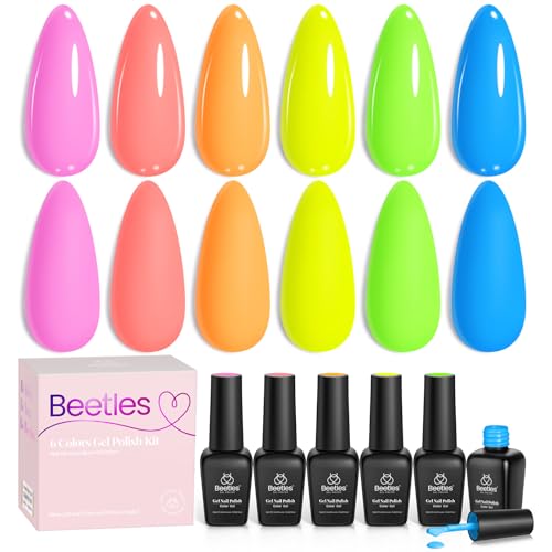 Beetles Neon Gel Nail Polish, Neon Lights, 6 Colors Gel Polish Set - color: A - Creme | Neon Light