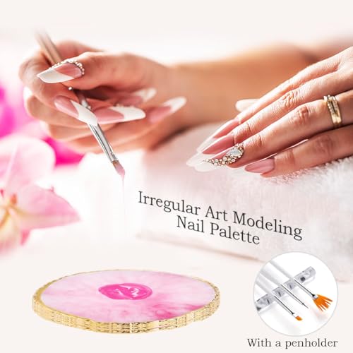Nail Art Tools 27Pcs Set,Nail Art Brush,Resin Nail Art Palette,5 Pcs Nail Art Pens Liner Brush,2-way Acrylic Silicone Engraving Pen Dotting Pen Tools Nail Art Kit for Nail Art DIY - color: D3#Pink Style 5