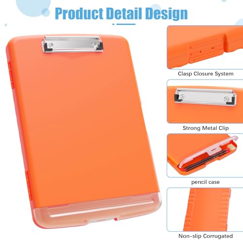 Hongri Clipboard with Storage with Pencil Case, 8.5 x 11 Storage Clip Board - color: Orange