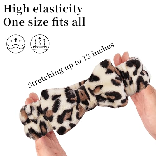 Ayesha Spa Headband and Wristband Set for Washing Face Skincare Makeup - color: leopard set