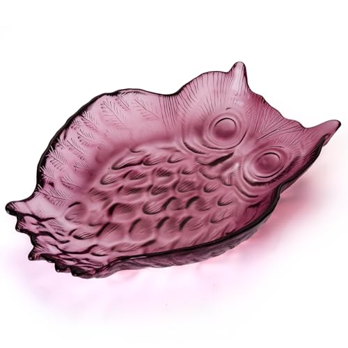 SHOWLOUE Glass Serving Platter, 8 x 6 Inch Owl Serving Trays for Serving Food, Serving Dish for Party, Dark Purple, Small - color: Dark Purple, size: Small