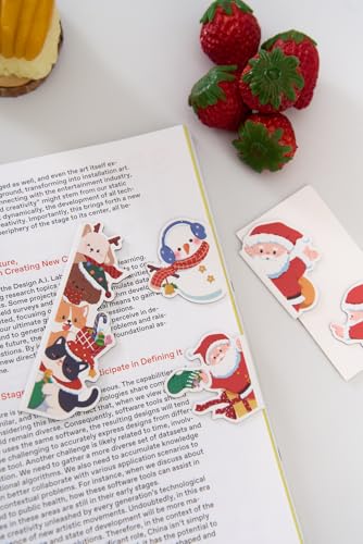 5pcs/Set Cute Magnetic Bookmark, Funny Peeping Santa Claus Kawaii Animals Book Marker Clip for Teachers, Students, Book Lovers Christmas Gifts, Printing on 2 Side (Santa Claus) - color: Santa Claus